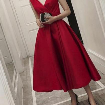Red Satin Wedding Party Dress, Red Formal Dress,..