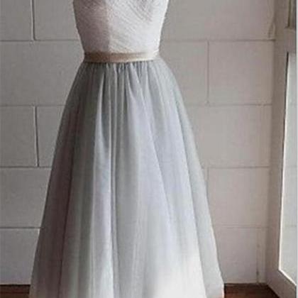 Grey Tulle Tea Length Bridesmaid Dresses, Grey..