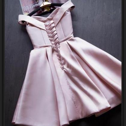 Pink Off Shoulder Knee Length Homecoming Dresses,..