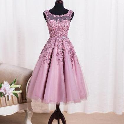 Pink Tea Length School Homecoming Dresses,..