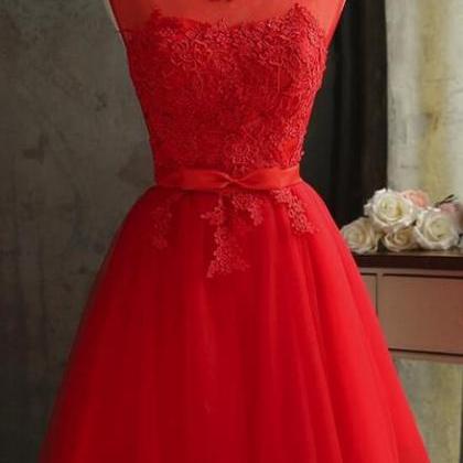 Red Tulle Short Lovely Knee Length Party Dresses,..
