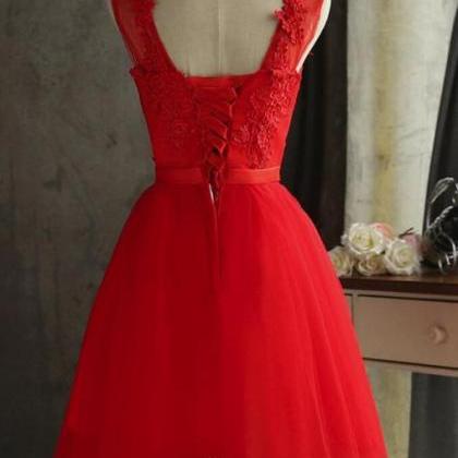 Red Tulle Short Lovely Knee Length Party Dresses,..