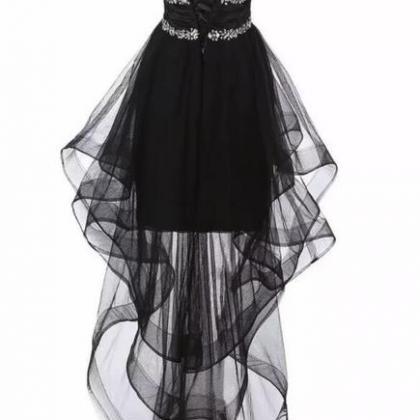 Black Tulle Beaded High Low Party Dresses,..