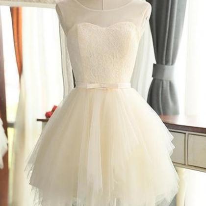 Lovely Light Champagne Short Tulle Party Dress ,..