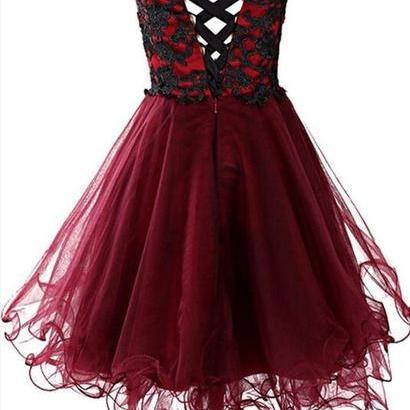 Short Burgundy Prom Dress 8, Vintage Style..