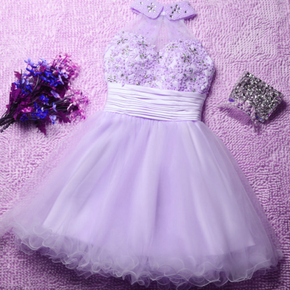 Lavender Cute Short Tulle Formal Dresses, Lovely..