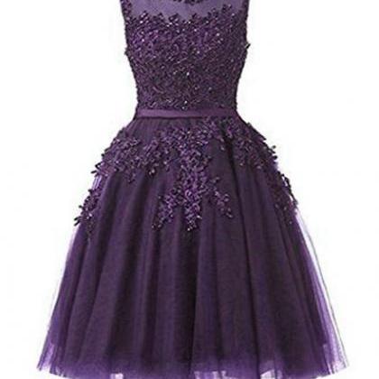 Dark Purple Short Prom Dress, Tulle Prom Dress,..