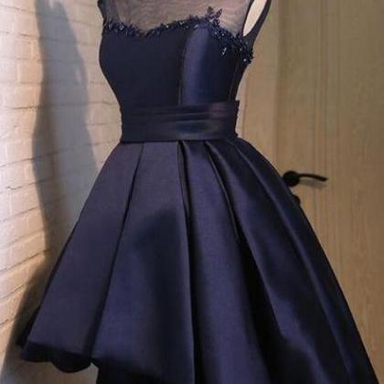 Navy Blue High Low Homecoming Dresses, Lovely Teen..