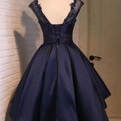 Navy Blue High Low Homecoming Dresses, Lovely Teen..