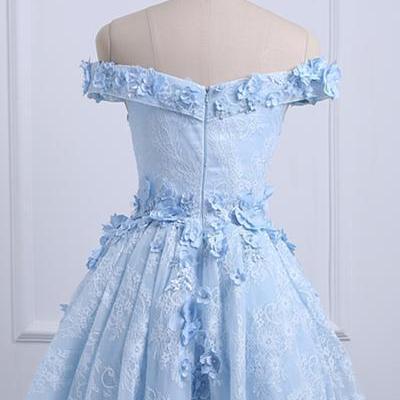Ice Blue Off Shoulder High Low Party Dresses,..