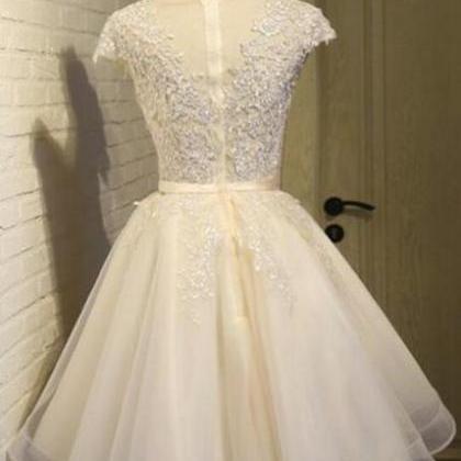 Lovely Tulle Light Champagne Short Prom Dress,..