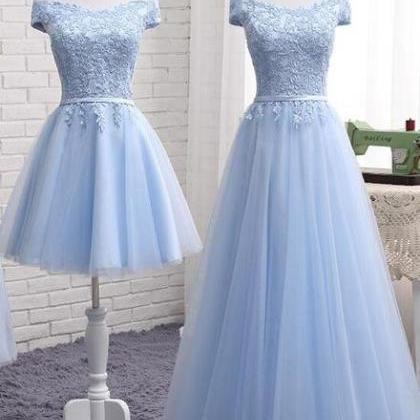 Light Blue Tulle Bridesmaid Dress, Cap Sleeves..