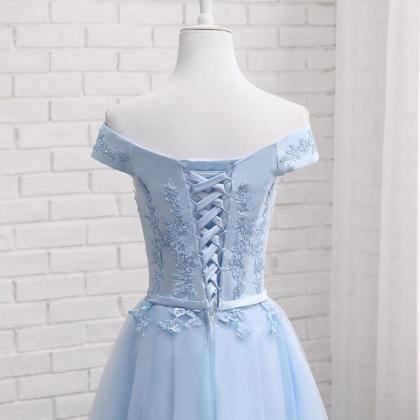 Light Blue Tulle Bridesmaid Dress, Cap Sleeves..