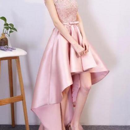Pink Satin High Low Lace-up Formal Dress, Pink..