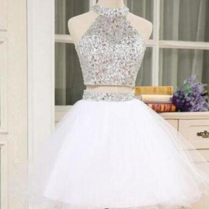 White Two Piece Homecoming Dress, Cute White Party..