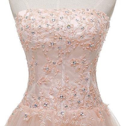 Tulle Pearl Pink Short Lace Applique Homecoming..
