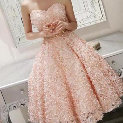 Cute Pink Floral Lace Short Sweetheart Romantic..