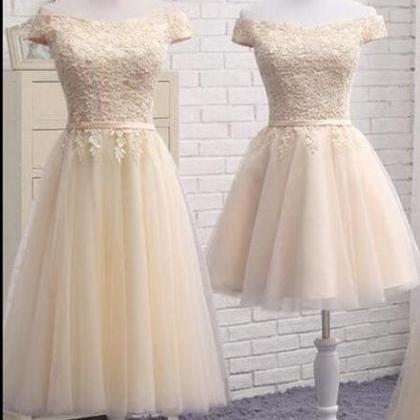 Light Champagne Short Tulle Wedding Party Dresses,..