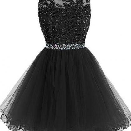 Black Cute Tulle Homecoming Dresses, Round..