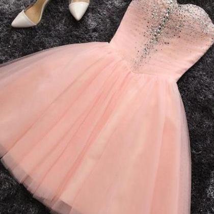 Pink Sweetheart Beaded Tulle Short Party Dress,..