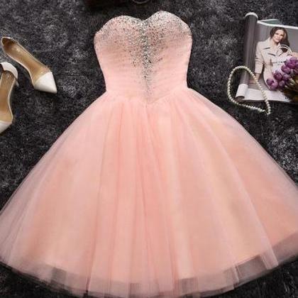 Pink Sweetheart Beaded Tulle Short Party Dress,..