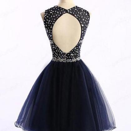 Navy Blue Sparkle Beaded Homecoming Dresses, Round..
