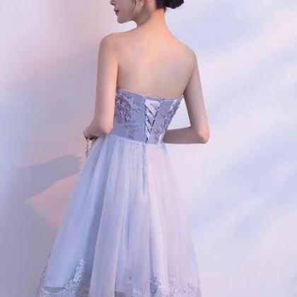 Grey Short Tulle Bridesmaid Dress With Applique,..