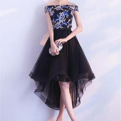 Elegant High Low Embroidery Off Shoulder Party..