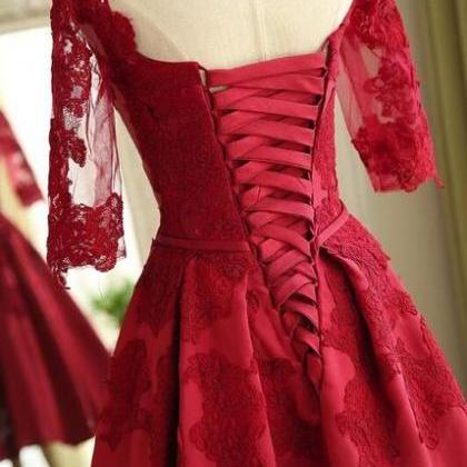 Beautiful Red 1/2 Sleeves Lace Satin Vintage Style..