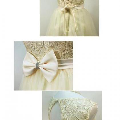 Light Champagne Tulle And Lace Cute Homecoming..