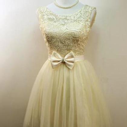Light Champagne Tulle And Lace Cute Homecoming..