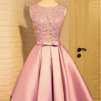 Pink Satin Short Homecoming Dress , Cute Party..