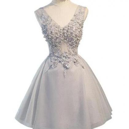 Light Grey Feather and Tulle Short Party Dress, Lovely Homecoming Dress main image 0