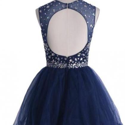 Navy Blue Sparkle Short Homecoming Dresses ,..