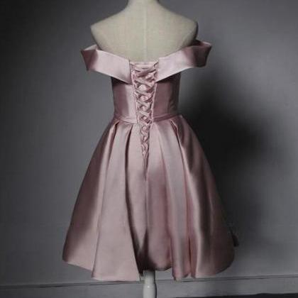 Light Pink Homecoming Dress, Off Shoulder Satin..
