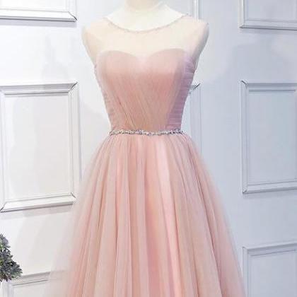 Light Pink O-neckline Beaded Cute Party Dress,..