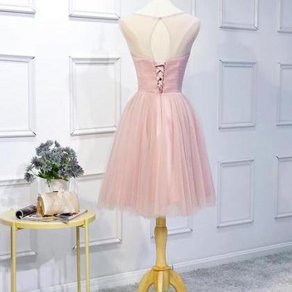 Light Pink O-neckline Beaded Cute Party Dress,..