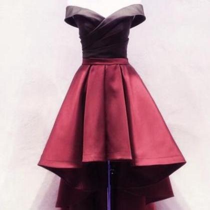 Black And Red High Low Satin Off Shoulder Party..