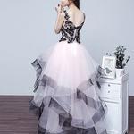 Charming Pink High Low Dress With Black Applique,..
