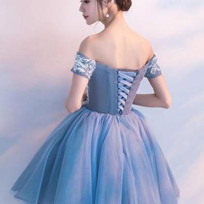 Blue Tulle Party Dress With White Lace, Off..