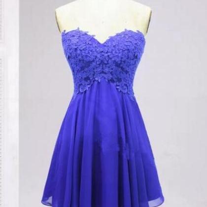 Royal Blue Sweetheart Applique Simple Homecoming..