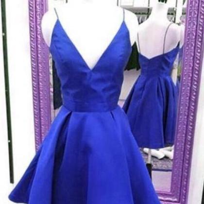 Royal Blue Short V-neckline Mini Homecoming Dress,..