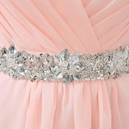 Pink Halter Cute Mini Chiffon Beaded Party Dress,..