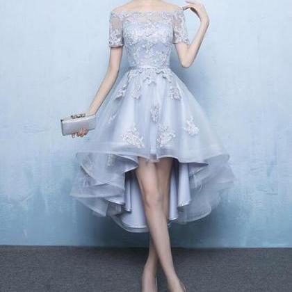 Grey High Low Stylish Applique Homecoming Dress,..