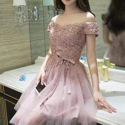 Dark Pink Tulle Off Shoulder Short Formal Dress,..