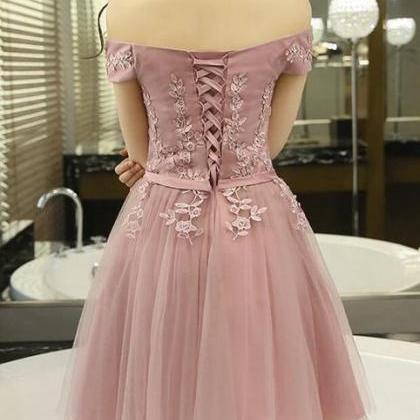 Dark Pink Tulle Off Shoulder Short Formal Dress,..