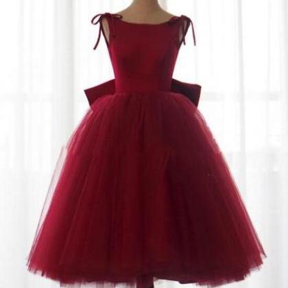 Charming Dark Red Tulle Vintage Tea Length Party..