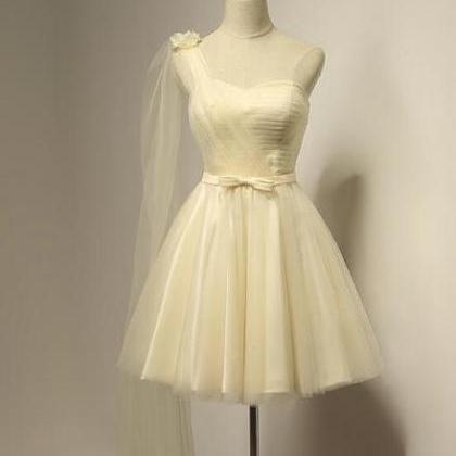 One Shoulder Cute Champagne Homecoming Dresses,..