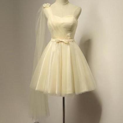 One Shoulder Cute Champagne Homecoming Dresses,..