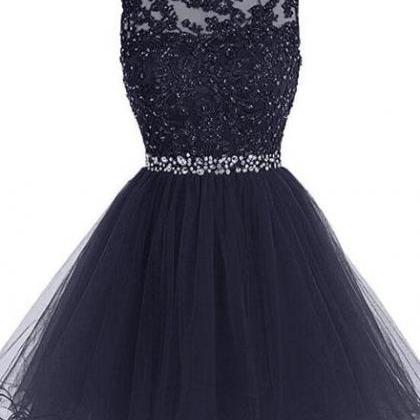 Navy Blue Tulle Homecoming Dress , Cute Tulle..